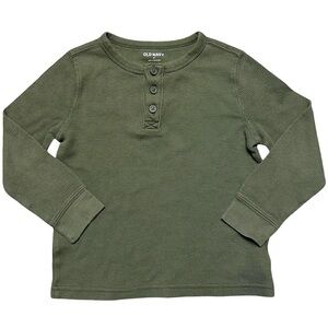 Old Navy Boys 5T Cotton green Henley thermal long sleeve shirt